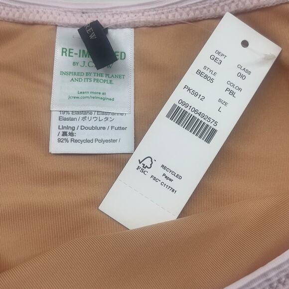 J Crew Bikini Bottoms Pink Cheeky Curved Ribbed String Size Large BE805 Sexy New - Picture 3 of 5